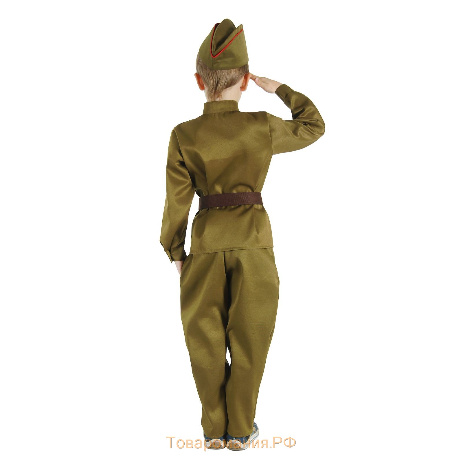 Детский карнавальный костюм "Военный", брюки, гимнастёрка, ремень, пилотка, р-р 28-30, рост 104-110 см