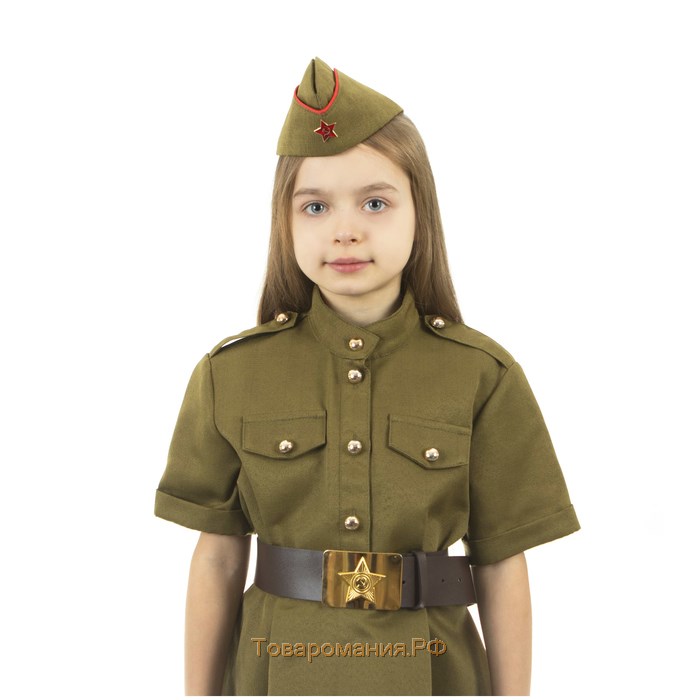 Карнавальный костюм военного: платье с коротким рукавом, пилотка, р-р 32, рост 122-128 см