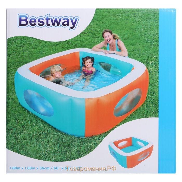 Бассейн надувной Bestway, 168×168×56 см, с окошками, от 6 лет, 51132