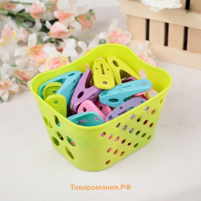 Прищепки для белья в синей корзинке , 6 см, 20 шт., МИКС