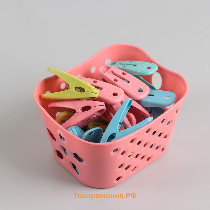 Прищепки для белья в синей корзинке , 6 см, 20 шт., МИКС