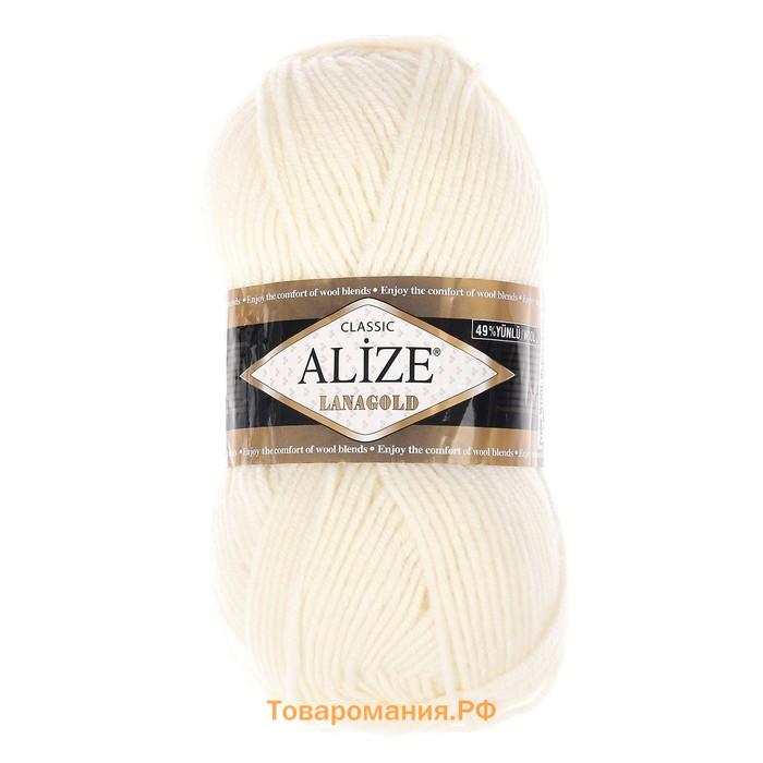 Пряжа для вязания спицами, крючком ALIZE, Lanagold, 51% акрил, 49% шерсть, 240 м/100 г, (62 молочный)