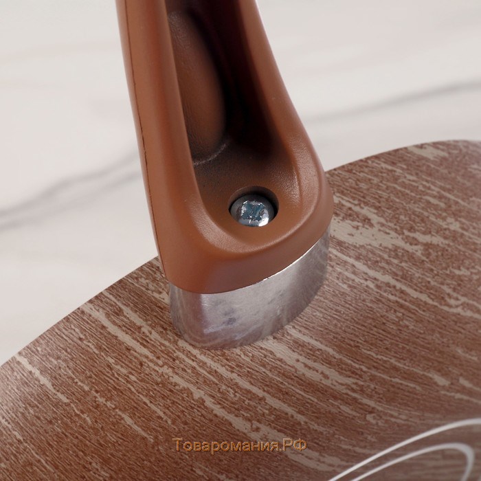 Сковорода глубокая Kantry, d=22 см, стеклянная крышка, пластиковая ручка, антипригарное покрытие, цвет коричневый