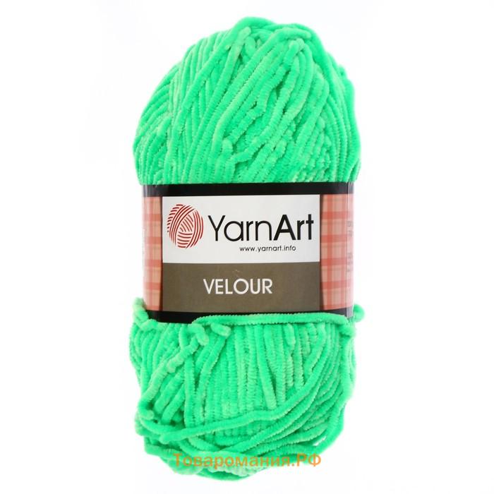 Плюшевая пряжа для вязания спицами, крючком YarnArt, Velour, велюровая, 100% микрополиэстер, 170 м/100 г, (861 яр. зелёный)