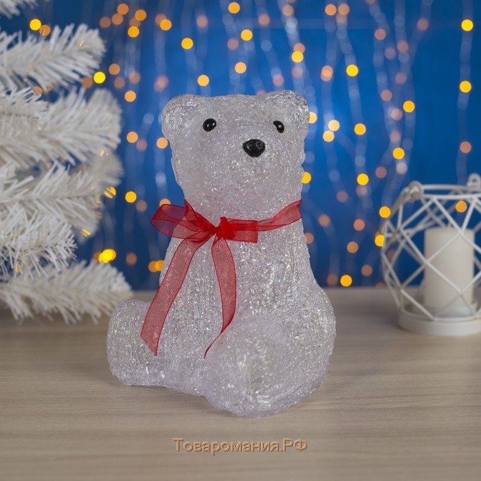 Светодиодная фигура «Медведь с бантом» 15 × 20 × 15 см, акрил, 20 LED, батарейки ААх3 (не в комплекте), свечение белое
