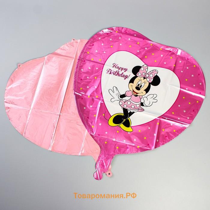 Букет из шаров фольгированных "Happy Birthday", набор 5 шт, Минни Маус, 4 сердечка, единичка