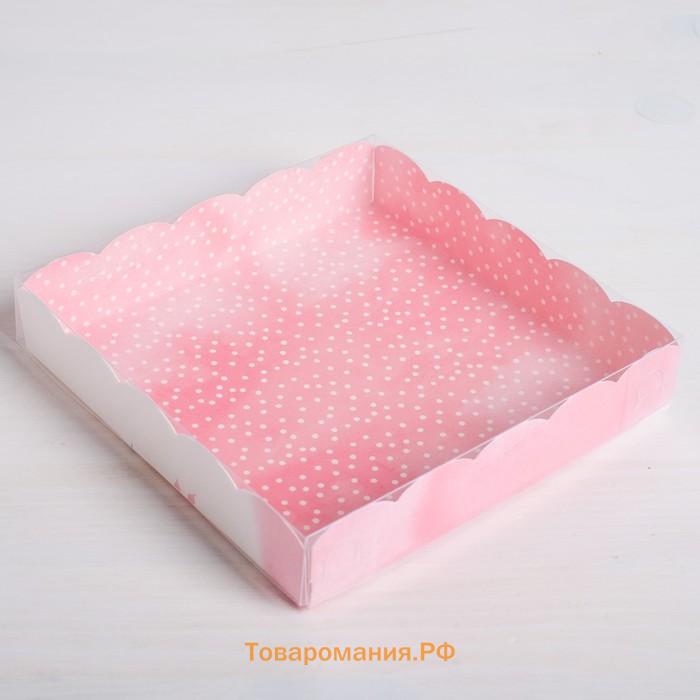 Коробка для печенья, кондитерская упаковка с пластиковой крышкой, Happy time, 15 х 15 х 3 см