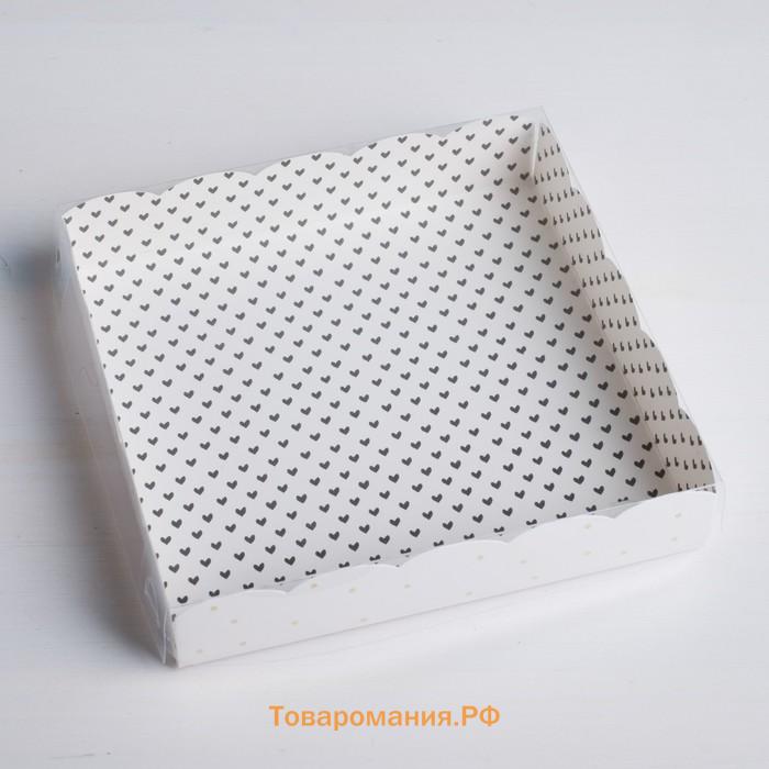 Коробка для печенья, кондитерская упаковка с пластиковой крышкой, Love, 15 х 15 х 3 см