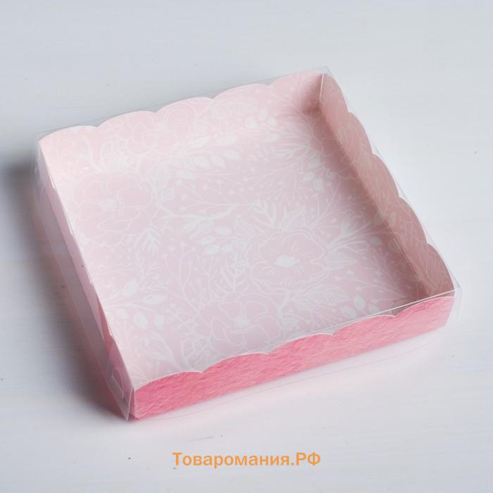 Коробка для печенья, кондитерская упаковка с пластиковой крышкой, Sweet moment, 15 х 15 х 3 см