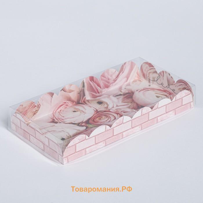 Коробка для печенья, кондитерская упаковка с пластиковой крышкой, My best wishes, 21 х 10.5 х 3 см