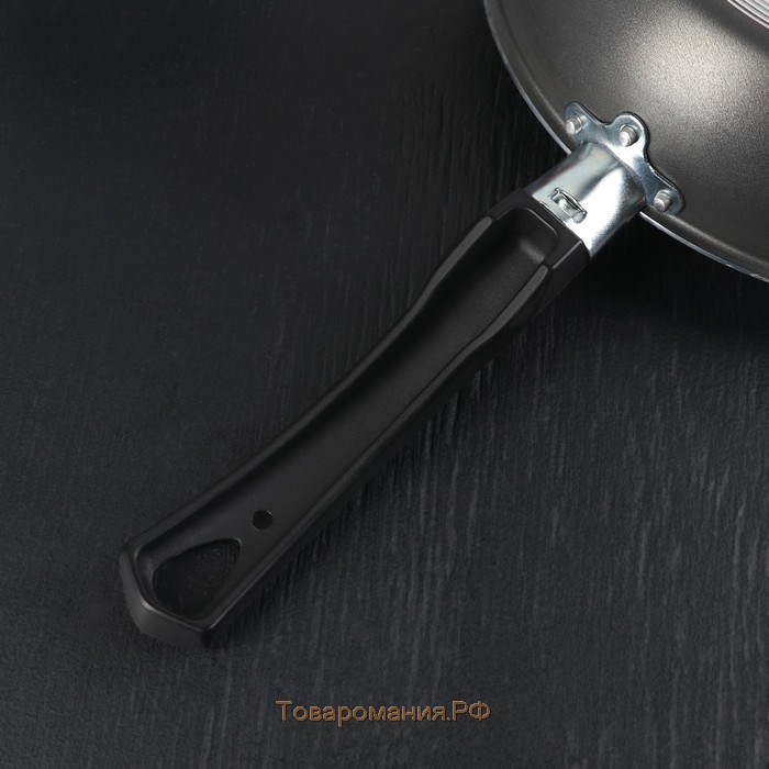 Сковорода «Классика атлас», d=24 см, пластиковая ручка, стеклянная крышка, антипригарное покрытие, цвет чёрный