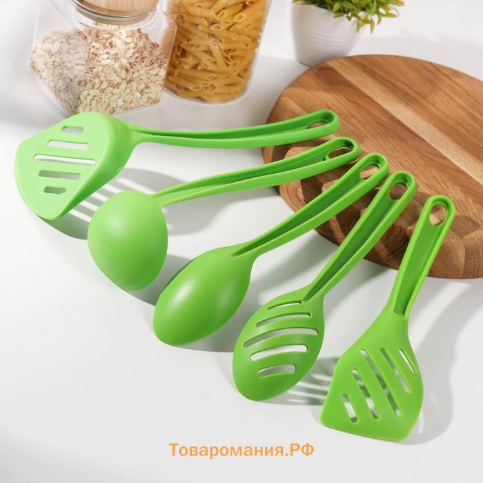 Набор кухонных принадлежностей «Точки», 5 предметов, цвет зелёный