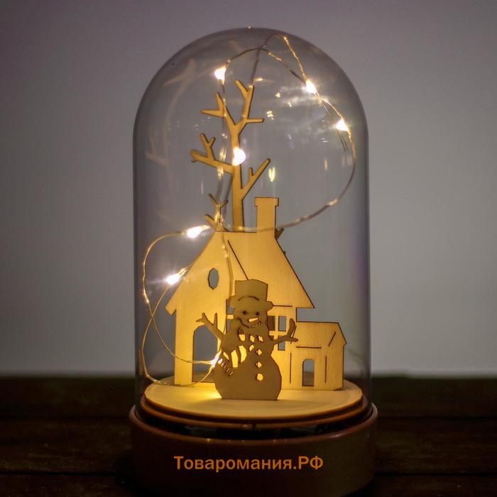 Настольный декор с подсветкой «Дом и снеговик» 19х10х10 см
