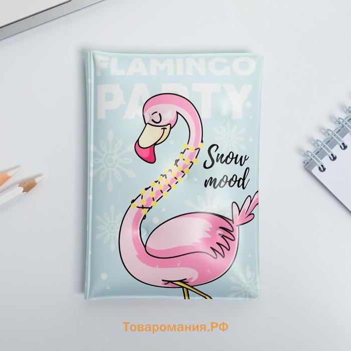 Подарочный набор новогодний, обложка на паспорт, и ежедневник антистресс, Flamingo winter party