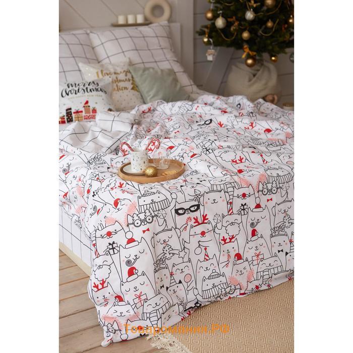 Постельное белье новогоднее  Евро Xmas cat 200*217 см, 240*220 см, 70*70 см - 2 штуки