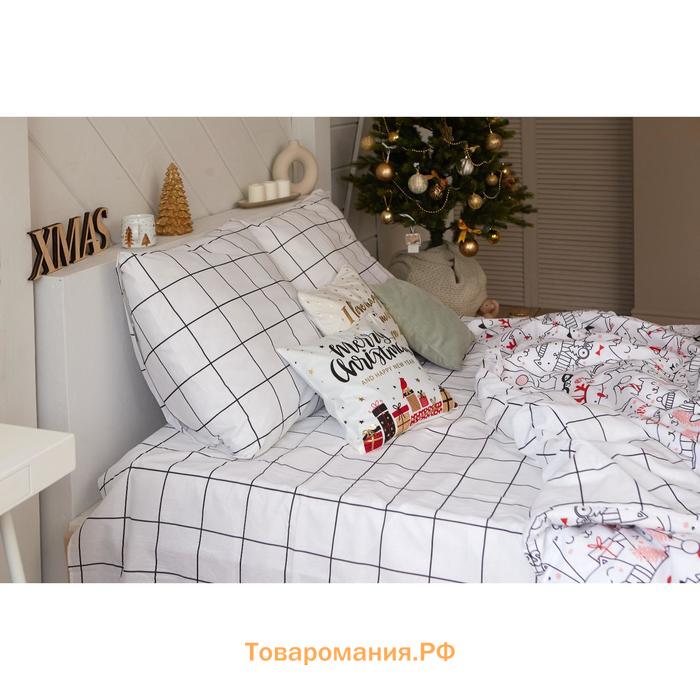 Постельное белье новогоднее  Евро Xmas cat 200*217 см, 240*220 см, 70*70 см - 2 штуки