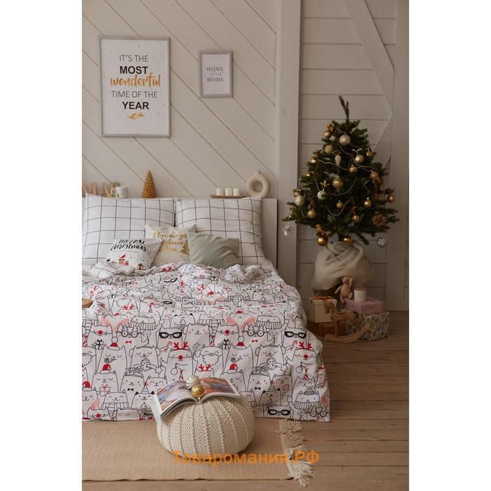 Постельное белье новогоднее  Дуэт Xmas cat 143*215 см - 2 штуки, 240*220 см, 70*70 см - 2 штуки