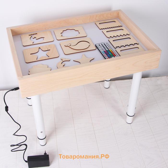 Стол для рисования песком с цветной подсветкой, 40 × 60 см и крышкой + гребень и трафарет