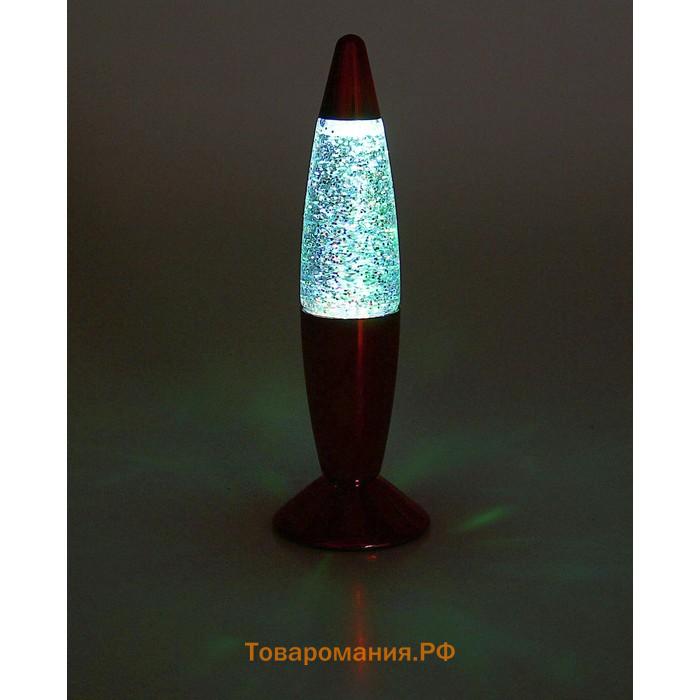 Светильник "Красная ракета" LED, лава, блёстки, от батареек 3хLR44 19 см RISALUX