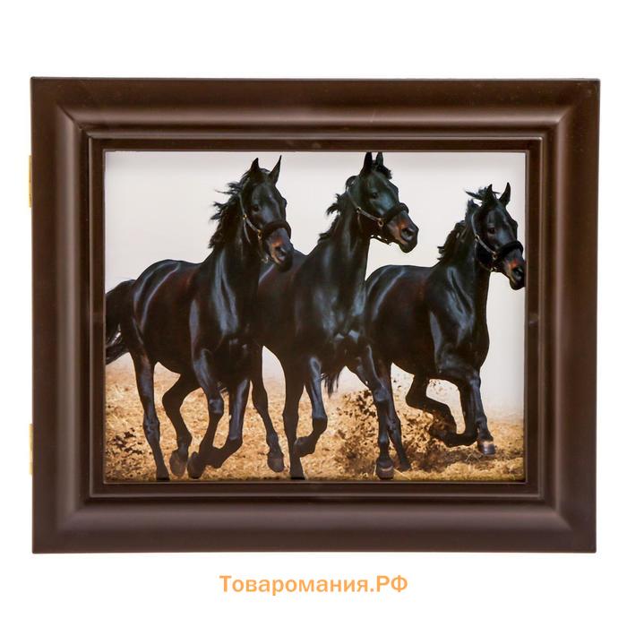 Ключница "Черные кони" Венге 26х31х4,5 см