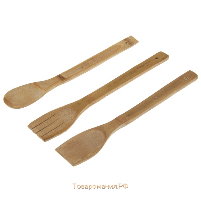 Набор кухонных принадлежностей «Бамбуковый лес», 3 предмета на подставке: 2 лопатки, ложка