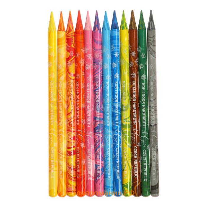 Карандаши цветные цельнографит 12 цветов Koh-I-Noor PROGRESSO MAGIC 8772, металлический пенал
