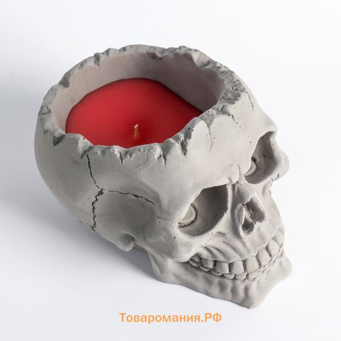 Свеча фигурная ароматическая в бетоне "Череп", 14х11 см, красный, садовые ягоды