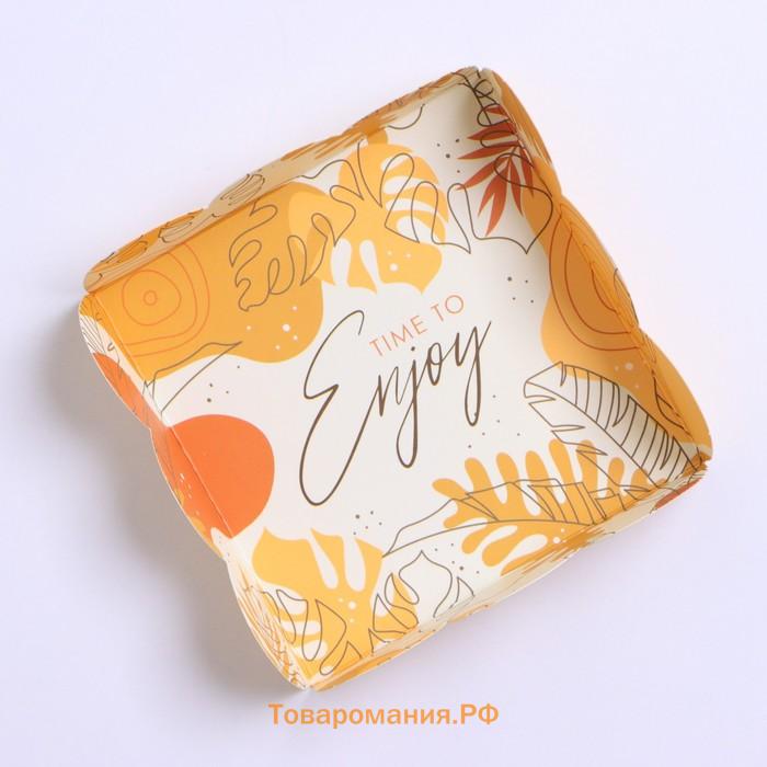 Коробка для печенья, кондитерская упаковка с пластиковой крышкой, Time to enjoy, 10.5 х 10.5 х 3 см