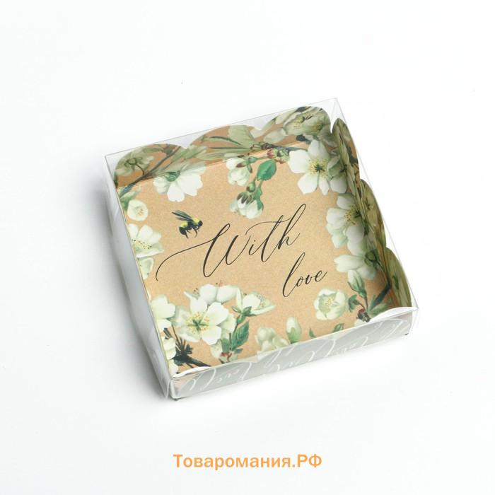 Коробка для печенья, кондитерская упаковка с пластиковой крышкой, «Пчёлка», 10.5 х 10.5 х 3 см