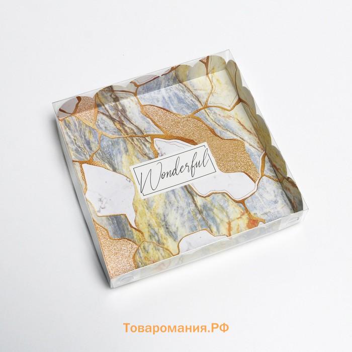 Коробка для печенья, кондитерская упаковка с пластиковой крышкой, «Камень», 18 х 18 х 3 см