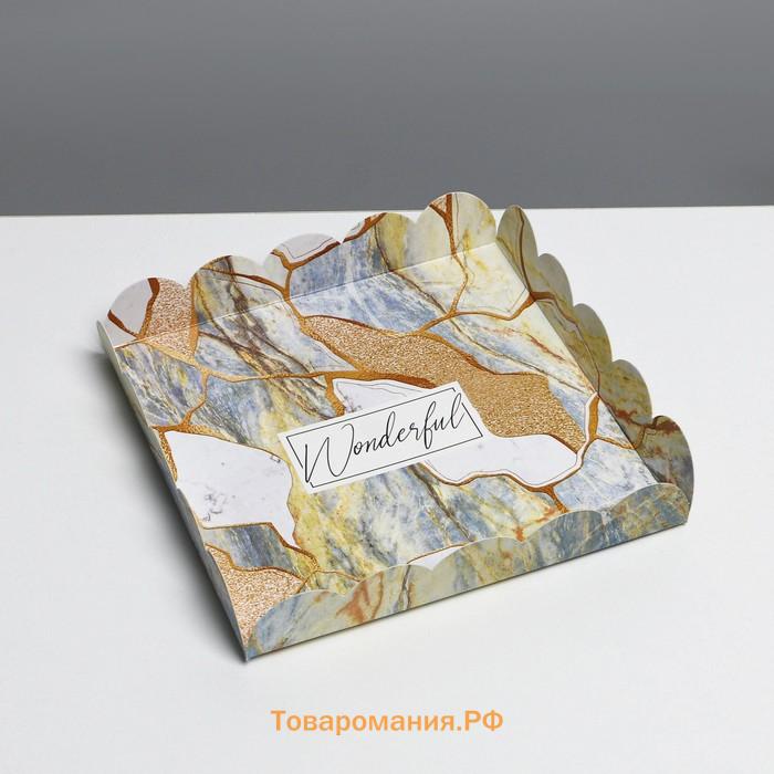 Коробка для печенья, кондитерская упаковка с пластиковой крышкой, «Камень», 18 х 18 х 3 см