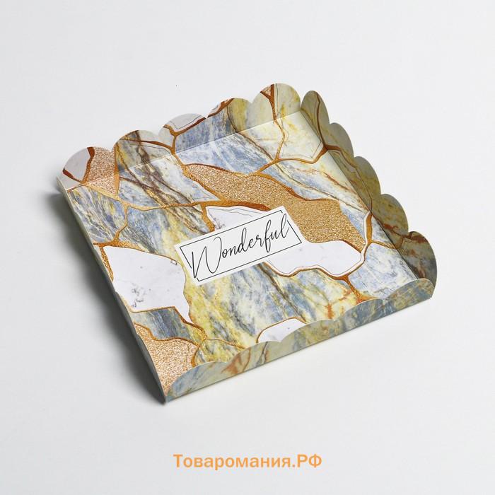 Коробка для печенья, кондитерская упаковка с пластиковой крышкой, «Камень», 18 х 18 х 3 см