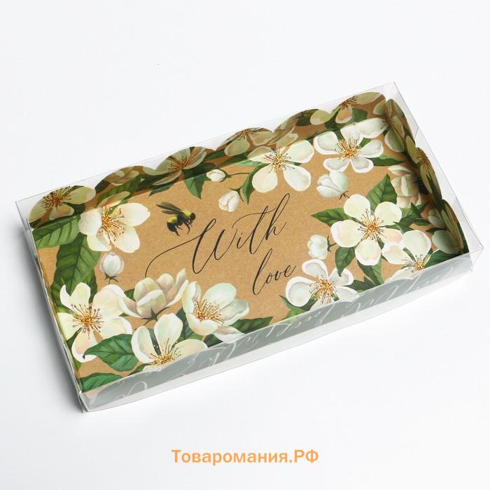 Коробка для печенья, кондитерская упаковка с пластиковой крышкой, «Пчёлка», 10.5 х 21 х 3 см