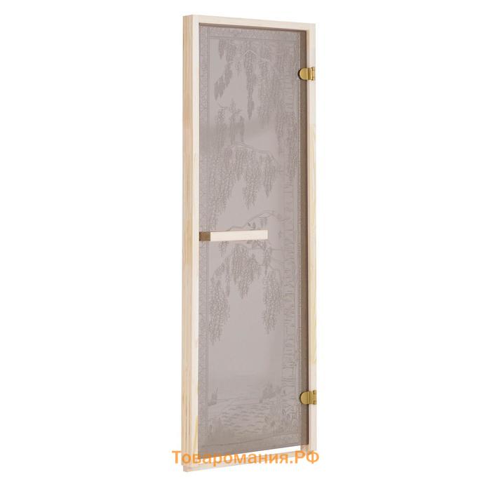 Дверь для бани «Берёзка», размер коробки 190 × 70 см, левая, 6 мм, круглая ручка