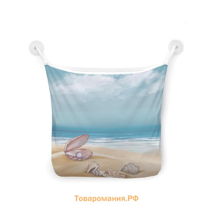 Органайзер в ванну на присосках «Ракушка с жемчугом на песке», для хранения игрушек и мелочей, размер 33х39 см