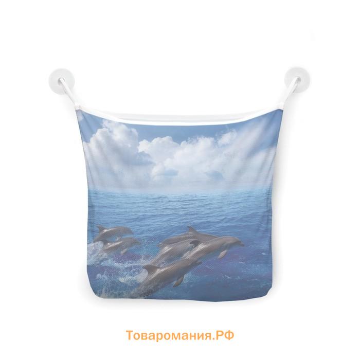 Органайзер в ванну на присосках «Прыгающие дельфины», для хранения игрушек и мелочей, размер 33х39 см