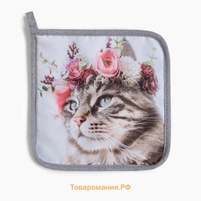 Набор подарочный  Flower cat: варежка 20х28 см, прихватка 17х17 см, 2 лопатки