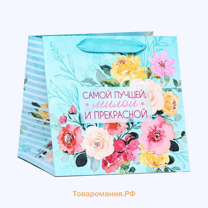 Пакет для торта и коробок, с широким дном «Цветы», 20×20×20 см