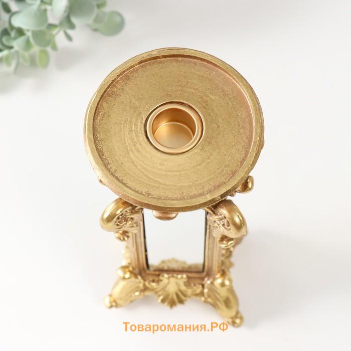 Подсвечник на 1 свечу «Империя», полистоун, золото с зеркалом, 9.5×7×26 см