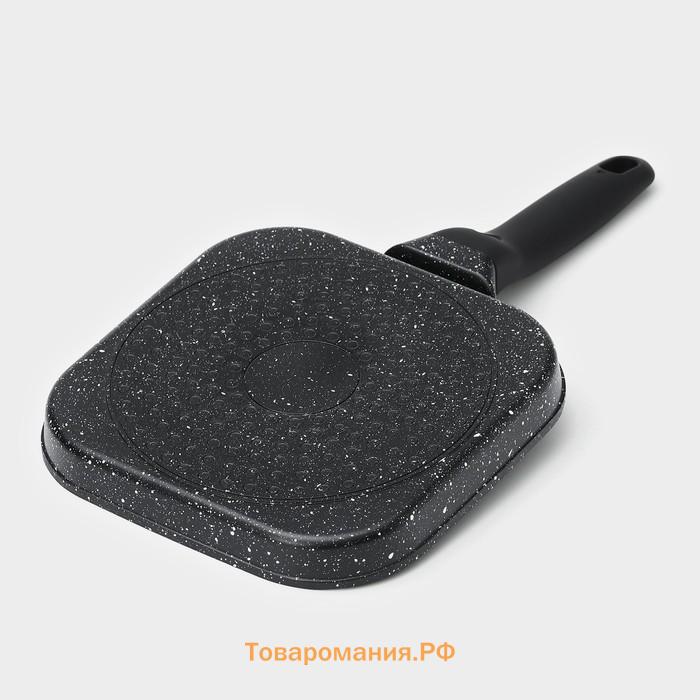 Сковорода гриль  «Моно», d=18 см, литой алюминий, индукция, тёмная, мрамор