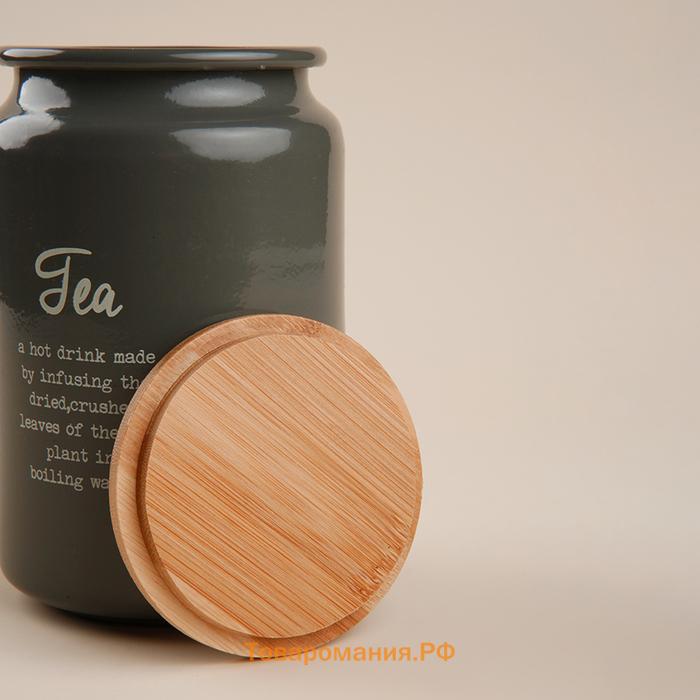 Банка для чая SL Home, 9.5×14 см, с бамбуковой крышкой, серая