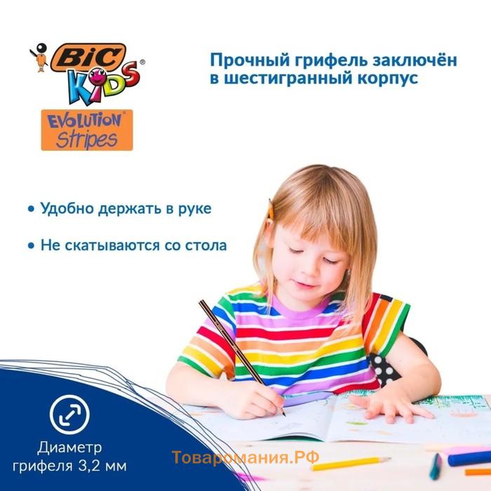 Карандаши цветные 12 цветов , BIC "Kids Evolution Stripes", пластиковые, детские