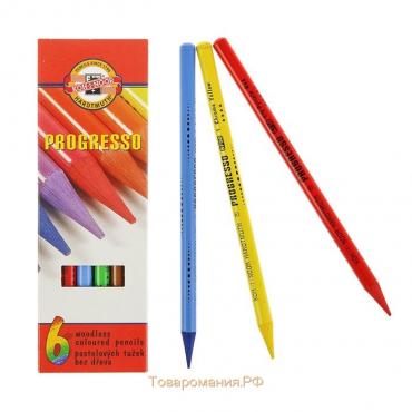 Карандаши художественные 6 цветов, Koh-I-Noor PROGRESSO 8755, цветные, цельнографитные, в картонной коробке