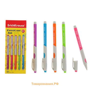 Ручка шариковая ErichKrause ErgoLine Kids Ultra Glide, первоклассника, эргономичный держатель, корпус Soft-touch, узел 0.7 мм, чернила синие, микс