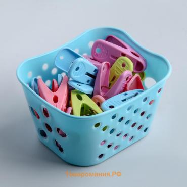 Прищепки для белья в синей корзинке , 6 см, 20 шт., МИКС