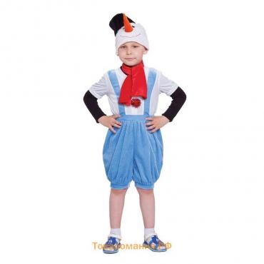 Карнавальный костюм "Снеговик с чёрным ведром", комбинезон, маска, шарф, рост 110-116 см