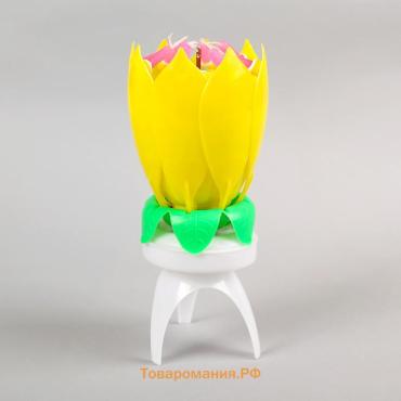 Свеча для торта музыкальная «Тюльпан», крутящаяся, жёлтая, 14.5×6 см