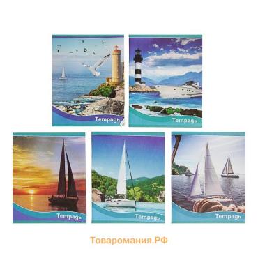 Тетрадь 48 листов в клетку, Calligrata «Корабли», обложка мелованная бумага, серые листы, МИКС