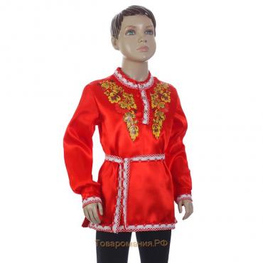 Карнавальная русская рубаха "Хохлома: цветы", атлас, цвет красный, р-р 34, рост 140 см