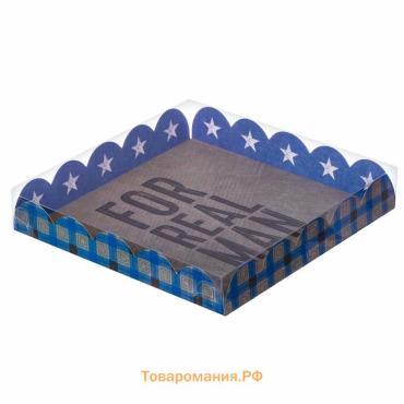 Коробка для печенья, кондитерская упаковка с пластиковой крышкой, For real man, 18 х 18 х 3 см